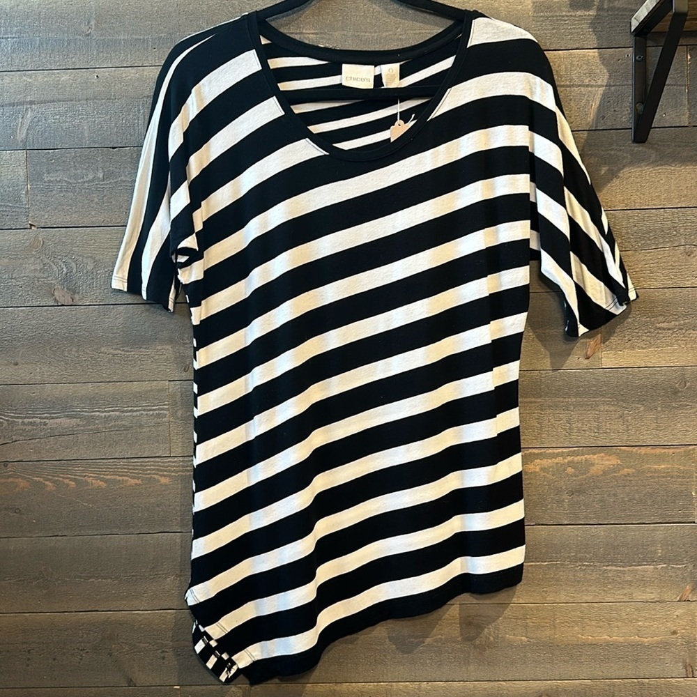 Chico’s size 0 black and white stripe asymmetrical shirt